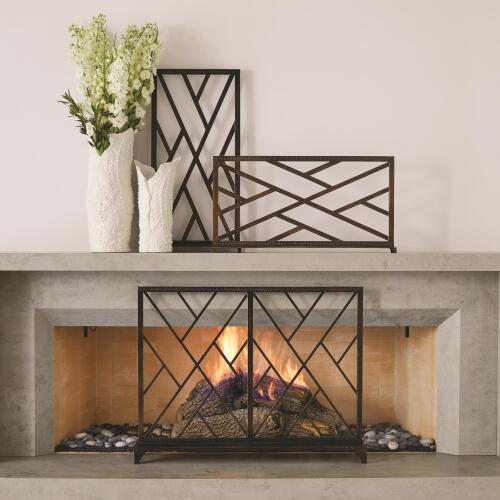 Chinoise Fret Fireplace Screen-Bronze