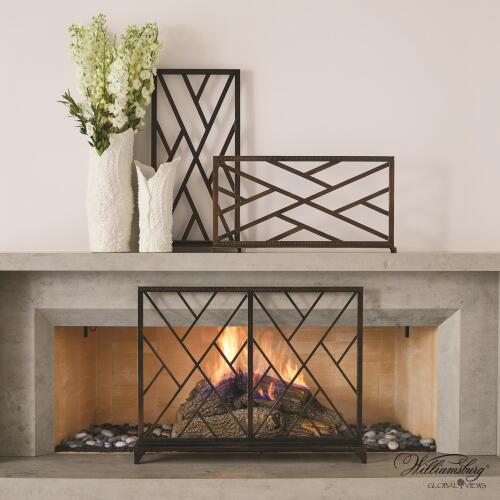 Chippendale Fret Fireplace Screen-Nickel