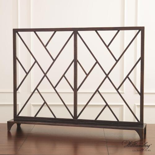 Chippendale Fret Fireplace Screen-Nickel