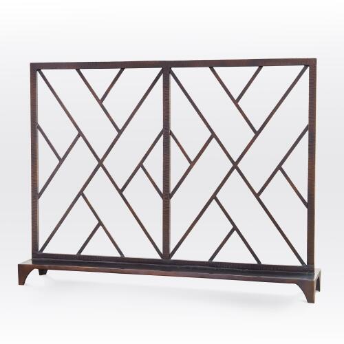 Chinoise Fret Fireplace Screen-Bronze