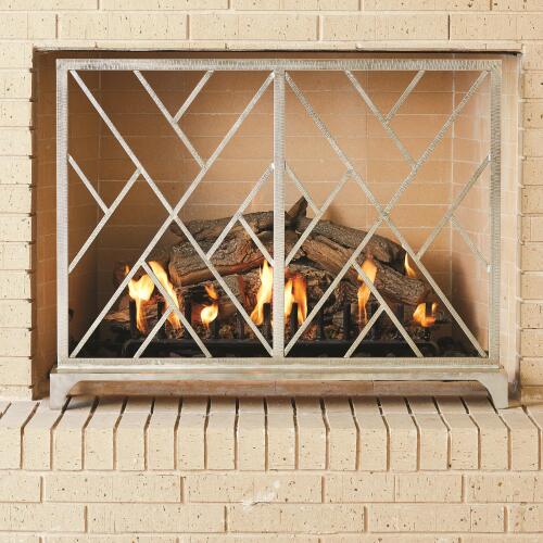Chinoise Fret Fireplace Screen-Nickel