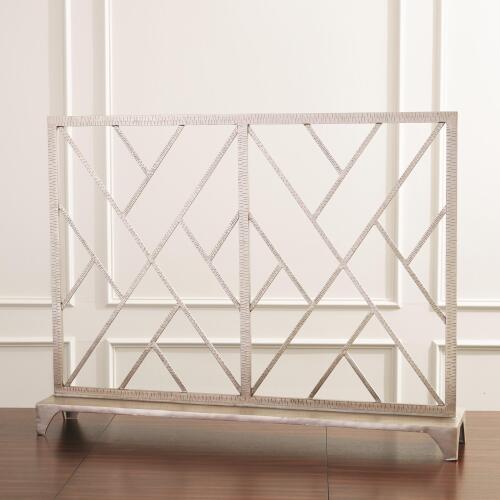 Chinoise Fret Fireplace Screen-Nickel