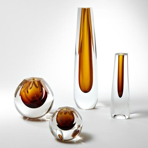 Hexagon Cut Glass Vase-Amber