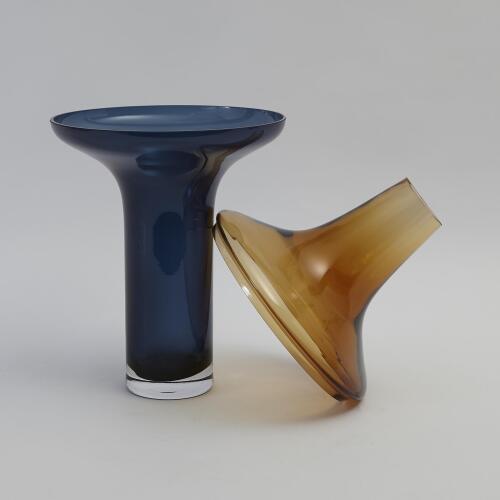 Tall Amber Over Cobalt Vase