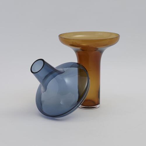 Tall Cobalt Over Amber Vase