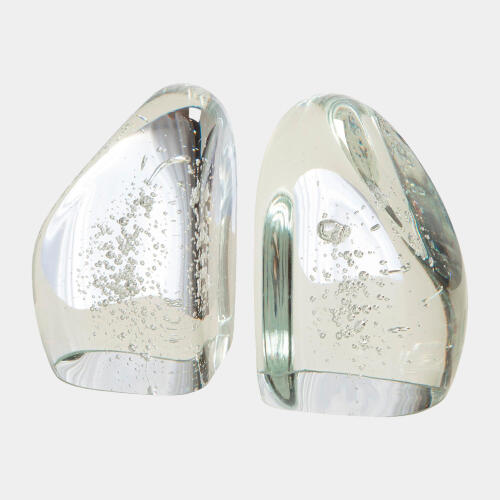 Chunk Bookends-Clear w/Bubbles