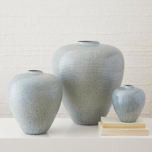 Check Bulbous Vase-Reactive Silver Blue