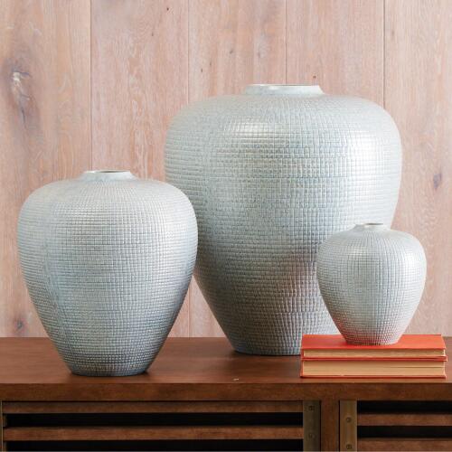 Mini Check Bulbous Vase-Reactive Silver Blue