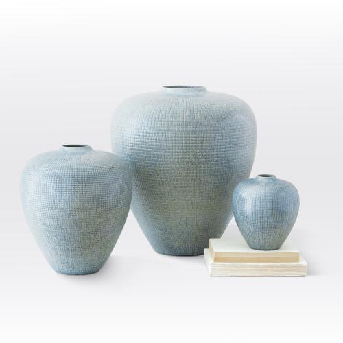 Mini Check Bulbous Vase-Reactive Silver Blue