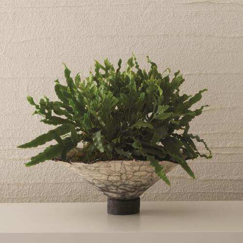 Crackled Footed Bowl-Black Raku