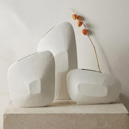 Offset Square Scratch Vase-Matte White-Tall