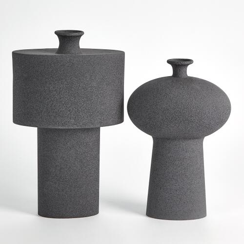 Folk Drum Vase-Black Stone