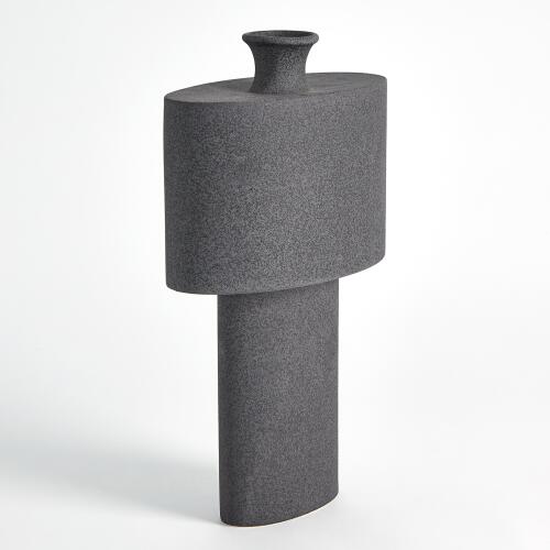 Folk Drum Vase-Black Stone