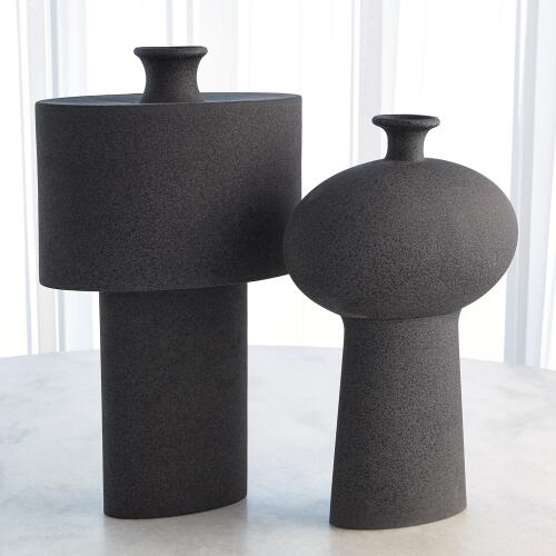 Folk Drum Vase-Black Stone