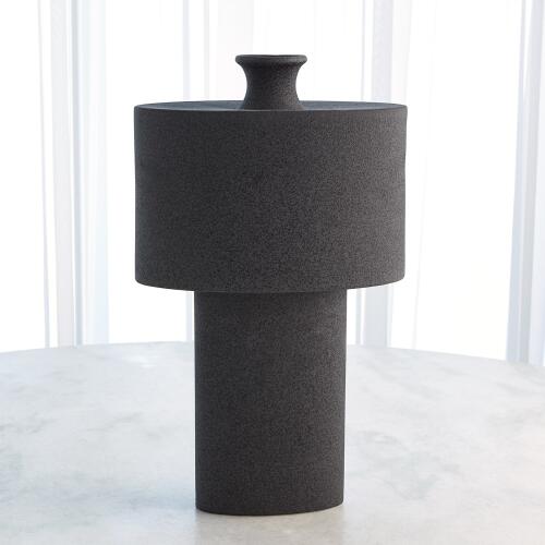 Folk Drum Vase-Black Stone