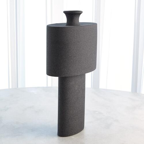 Folk Drum Vase-Black Stone