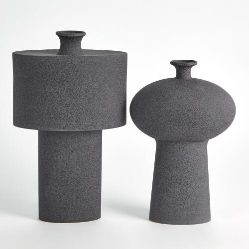 Folk Ovoid Vase-Black Stone