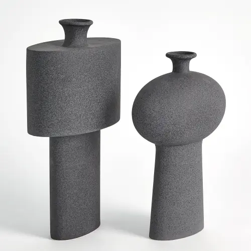 Folk Ovoid Vase-Black Stone