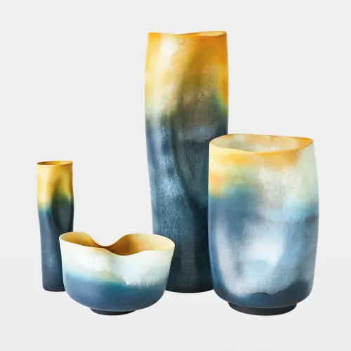 Indent Vase-Gray/Yellow-Sm
