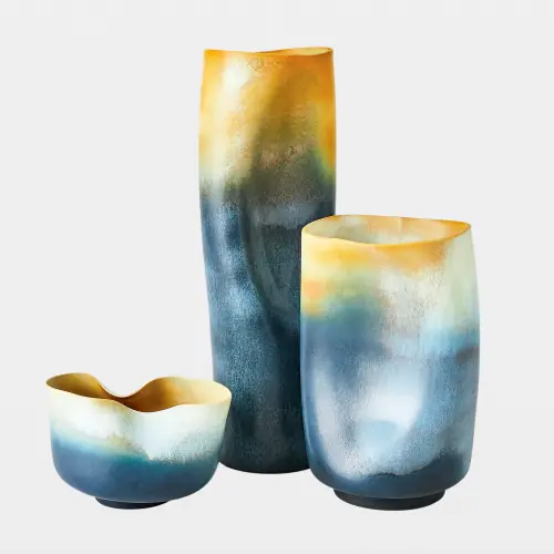 Indent Vase-Gray/Yellow-Sm