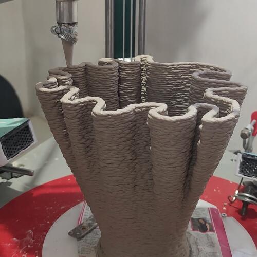 Kumiko Ripple Printed Vase-Matte White-Short