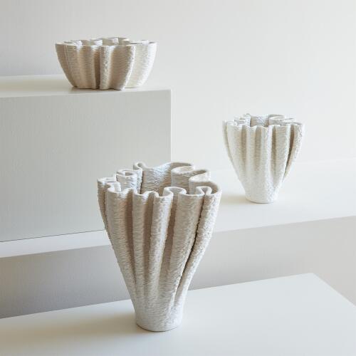 Kumiko Ripple Printed Vase-Matte White-Short