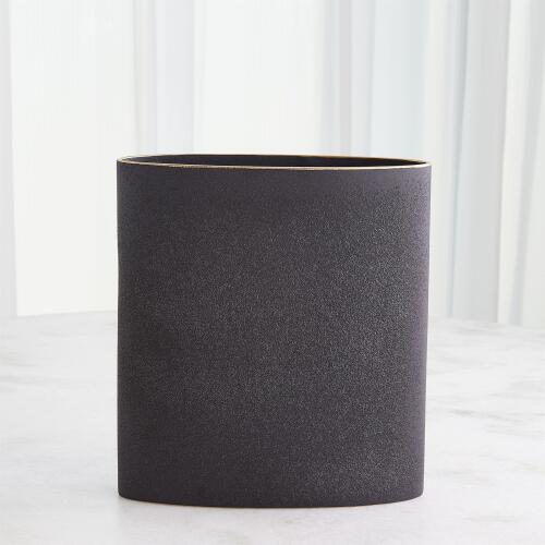 Tuba Vase-Black w/Gold Rim