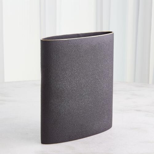 Tuba Vase-Black w/Gold Rim