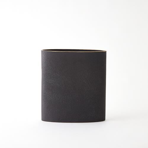 Tuba Vase-Black w/Gold Rim