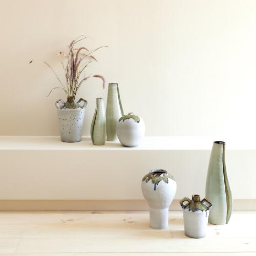 Volcan Footed Vase-Gray/Reactive Green