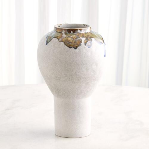 Volcan Footed Vase-Grey/Reactive Green