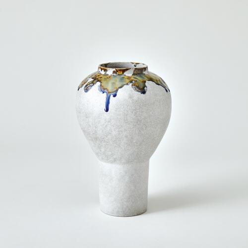 Volcan Footed Vase-Grey/Reactive Green