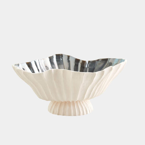 Folha Footed Bowl-Off-White/Metallic