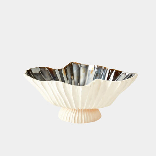 Folha Footed Bowl-Off-White/Metallic