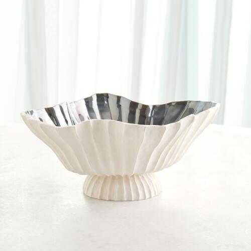 Folha Footed Bowl-Off-White/Metallic