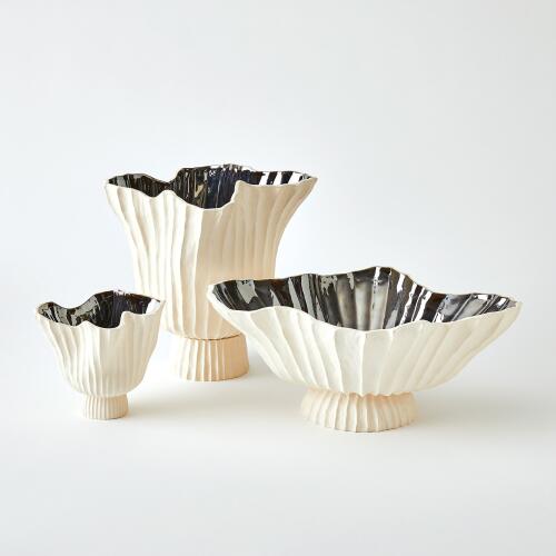 Folha Footed Bowl-Off-White/Metallic