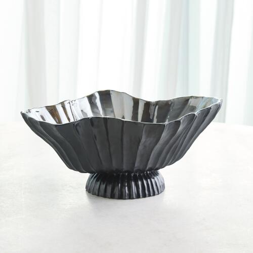 Folha Footed Vase-Black/Metallic-Lg
