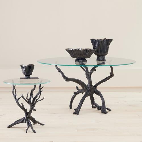 Folha Footed Vase-Black/Metallic