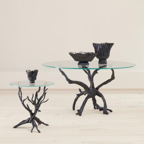 Folha Footed Vase-Black/Metallic