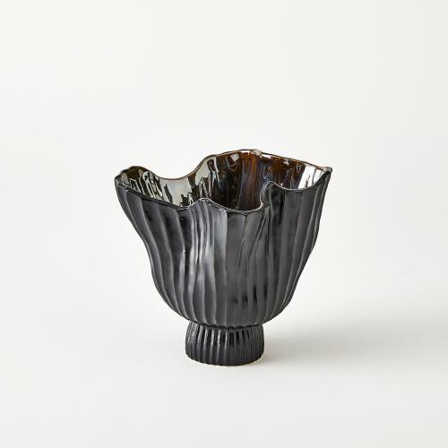 Folha Footed Vase-Black/Metallic