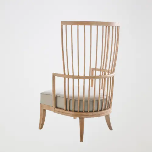 Spindle Wing Chair-Gray Leather