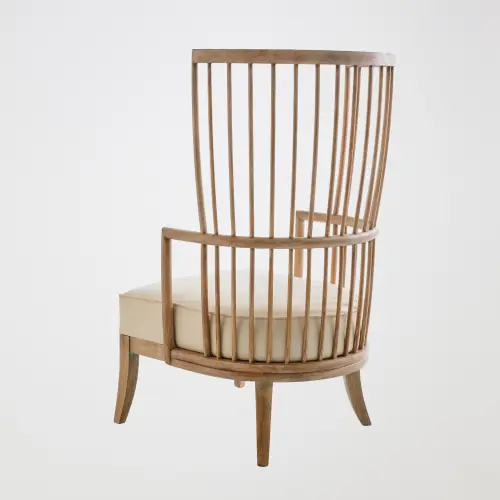 Spindle Wing Chair-Beige Leather