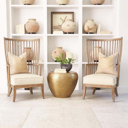 Spindle Wing Chair-Beige Leather