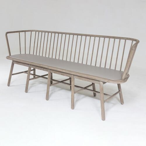 Spindle Long Bench-Gray Leather