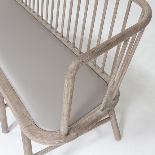 Spindle Long Bench-Gray Leather