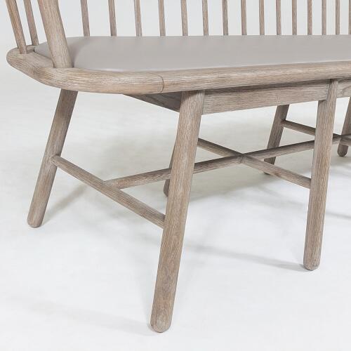 Spindle Long Bench-Gray Leather