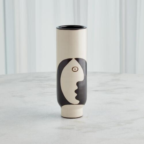 Simple Face Vase-Natural w/Black Design