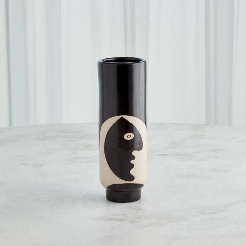 Simple Face Vase-Black w/Natural Design