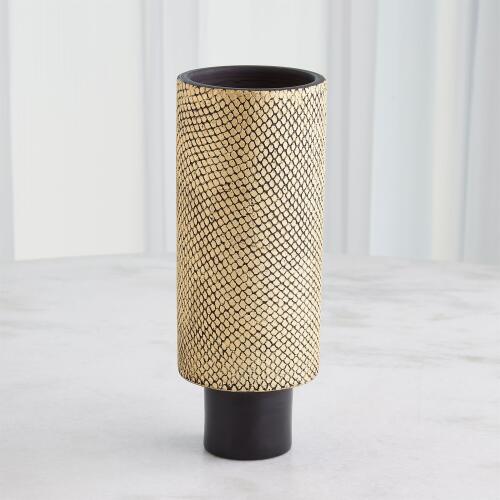 Java Footed Vase-Matte Black/Gold Metallic