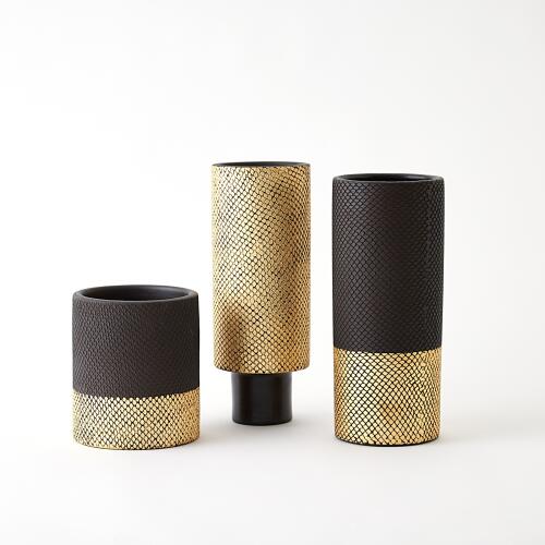 Java Footed Vase-Matte Black/Gold Metallic